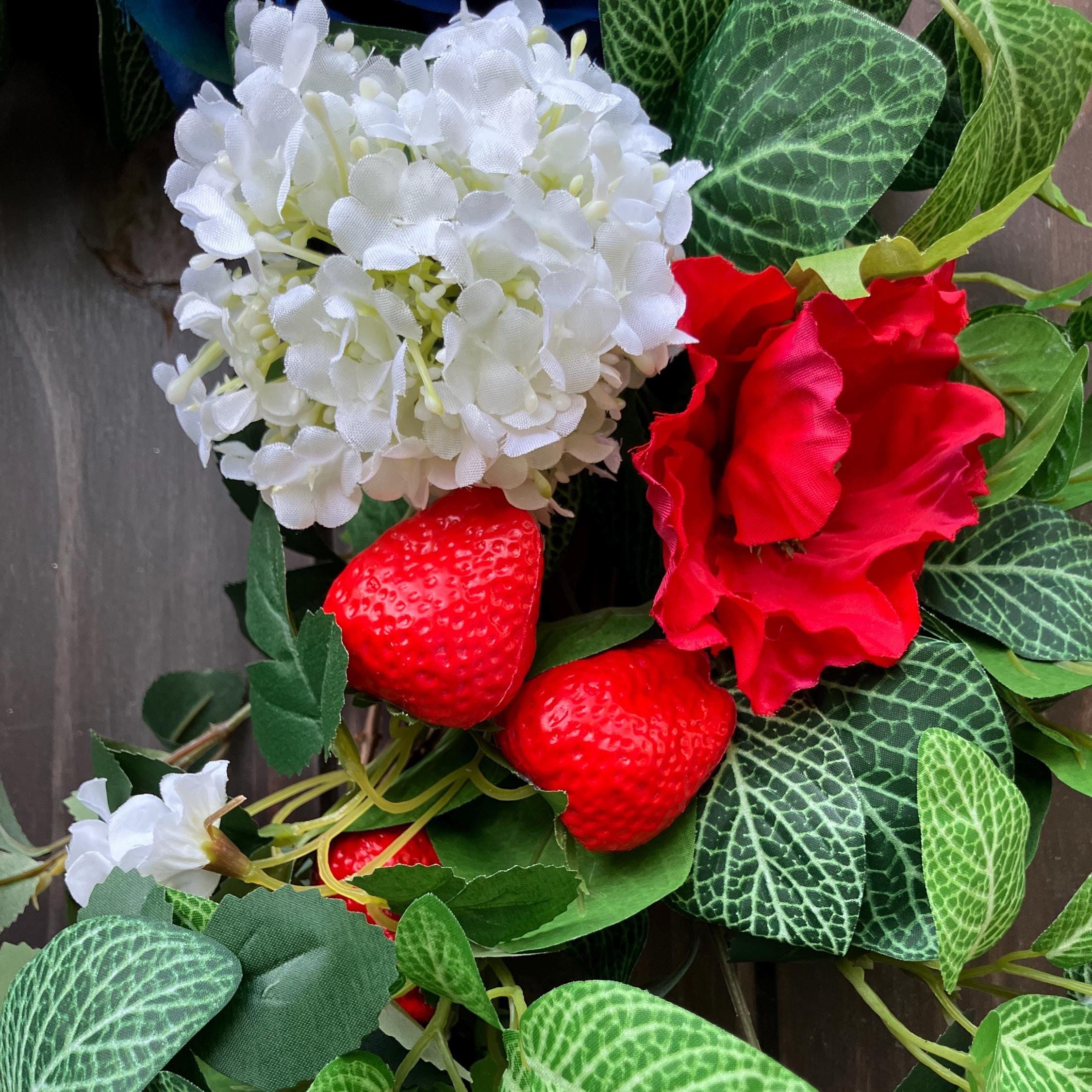 Red White Blue Strawberry Summer Wreath Front Door Decor Patriotic ...