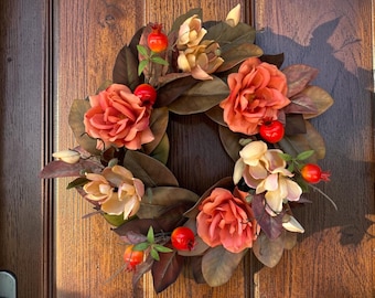 Rustic Elegant Fall Door Wreath Autumn Magnolia Arrangement Front Entrance Wall Hanging Harvest Decoration Christmas Gift Idea