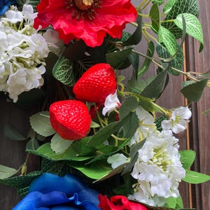Red White Blue Strawberry Summer Wreath Front Door Decor Patriotic ...