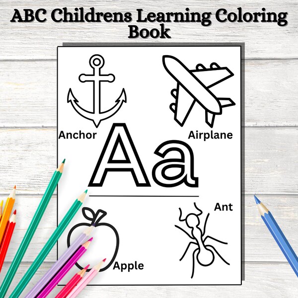 Childrens Printable Alphabet Coloring Book Pages, Digital Download, Worksheets for kids Preschool - Kindergarten, Coloring Pages, PDF