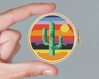 Arizona Cactus cross stitch Desert and Mountains Texas  cross stitch Landscape Cross stitch pattern Farmhouse location State artwork