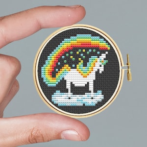 Unicorn cross stitch pattern Embroidery for beginners Unicorn and rainbow