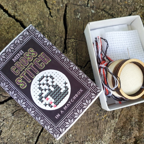 Miniature cross stitch kit Spooky , embroidery pattern  for beginners  Spooky in a box Embroidery Pendant halloween Brooch