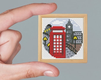 Fog in London opposite the Big Ben clock miniature cross stitch pattern Embroidery for beginners Modern cross stitch pattern