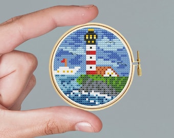 Lighthouse & Seascape Miniature cross stitch pattern ocean Embroidery for beginners Modern cross stitch pattern