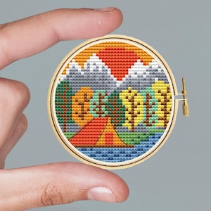 Reise in die Berge Mini Kreuzstichmuster Ozean Stickdatei für Anfänger Stickdatei Kreuzstich Anleitung