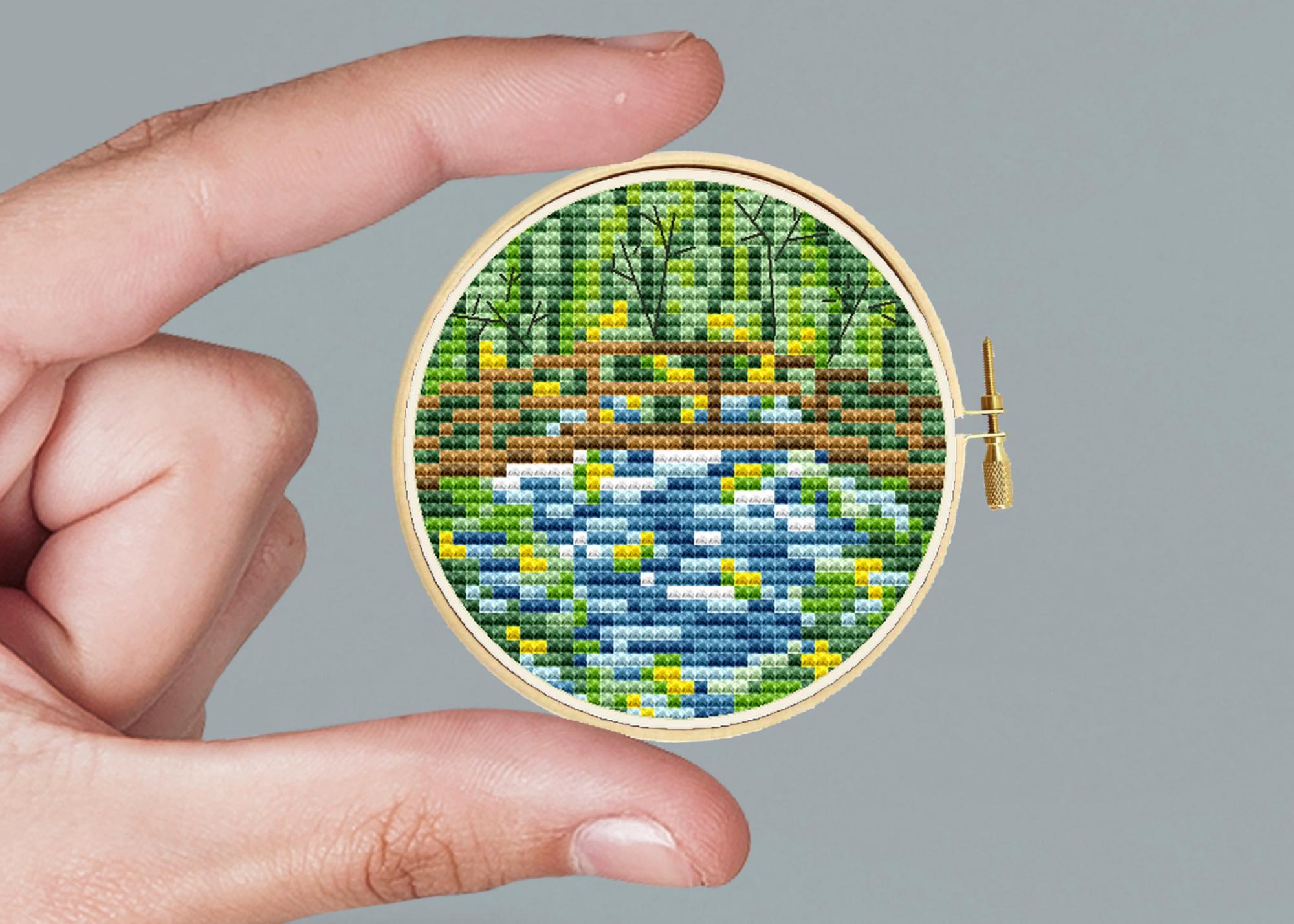 クロード・モネ 睡蓮 ミニクロスステッチパターン 初心者向け刺繍 モダンクロスステッチパターン ミニクロスステッチ