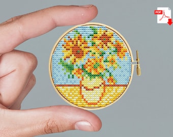 Patrón de punto de cruz de mini girasoles: Bordado Van Gogh para principiantes (patrón PDF)