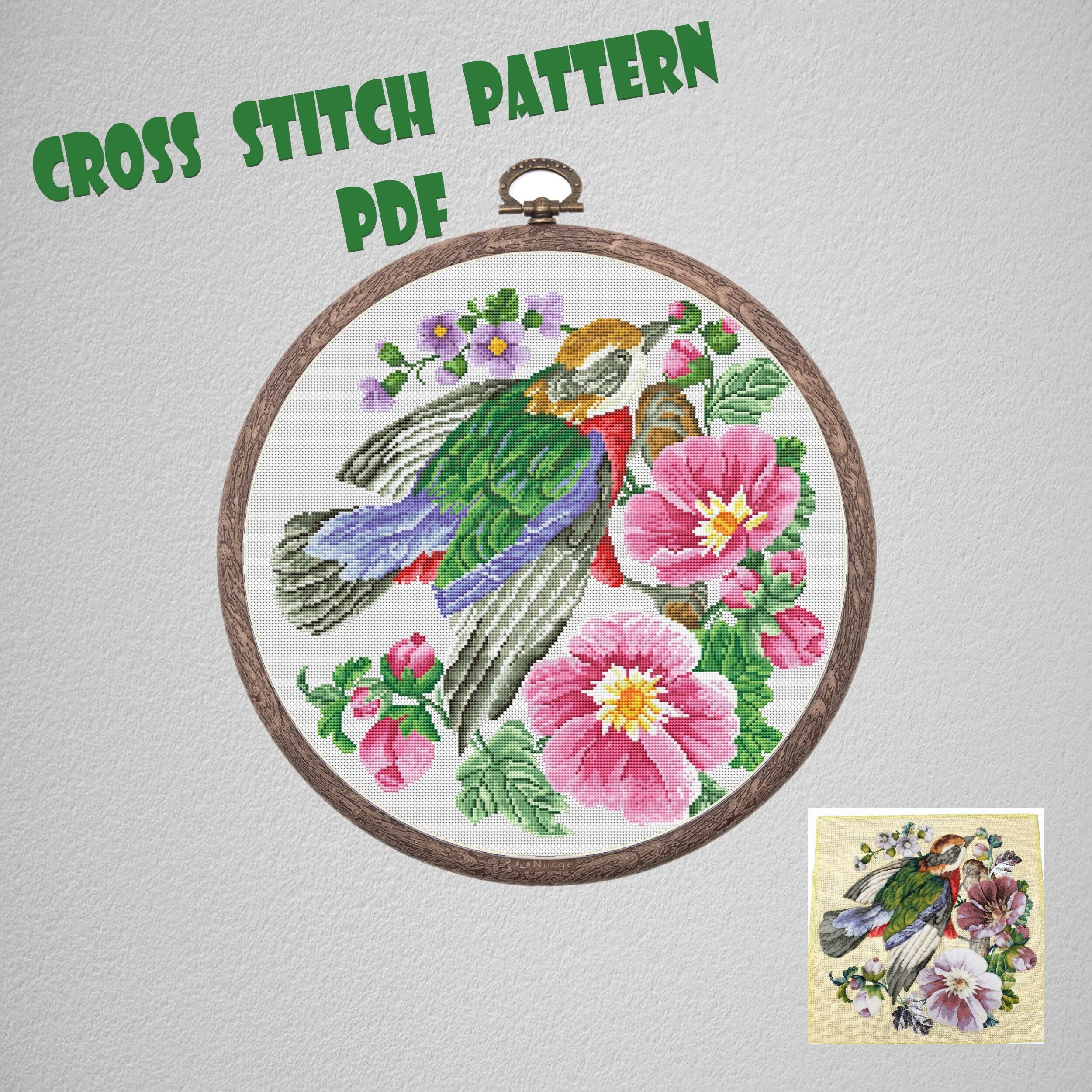 Cross Stitch Pattern Bird and Bindweed Vintage Embroidery Vintage Cross ...