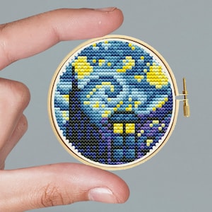 Mini cross stitch pattern Starry night Police Van Gog  Modern cross stitch pattern
