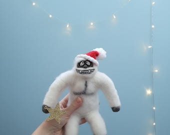 Yeti Christmas Tree Topper, Wool Felt Abominable Snowman