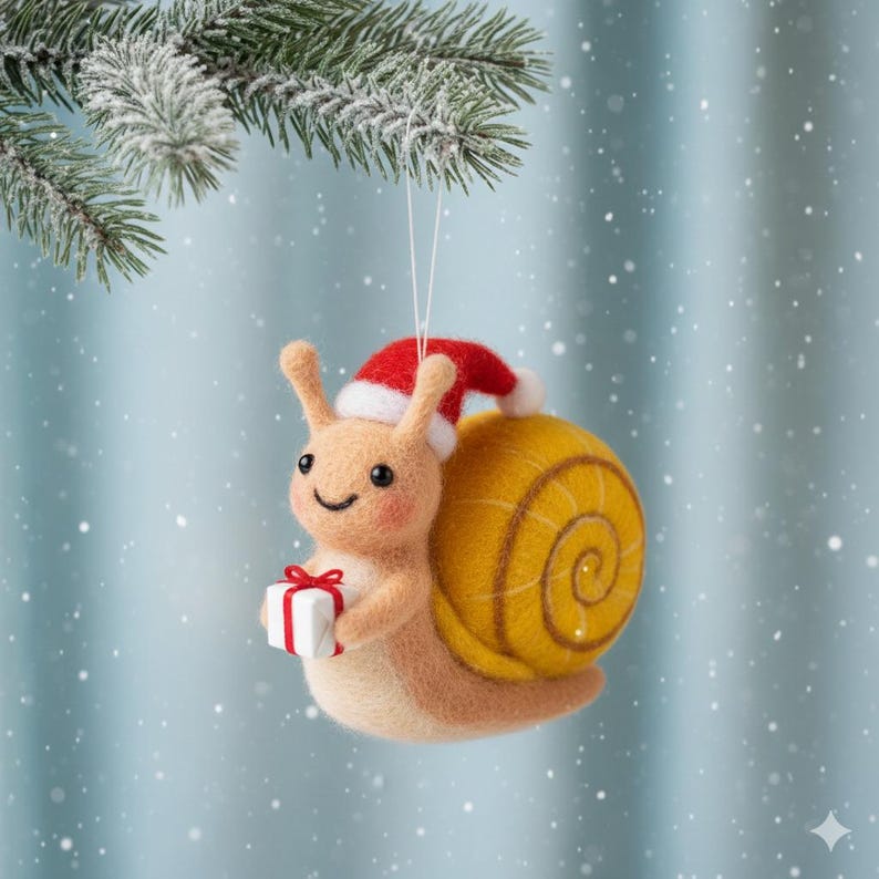 handmade felt Christmas ornament in shape of a snail
