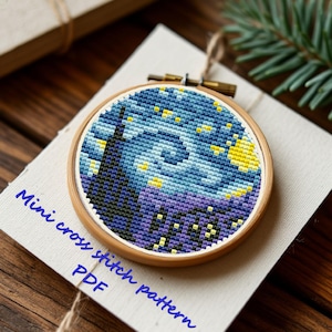 Miniature Cross Stitch Pattern Van Gogh Starry Night Instant Download PDF