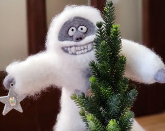 Personalized Yeti Christmas star tree topper Handmade Felt Abominable Snowman