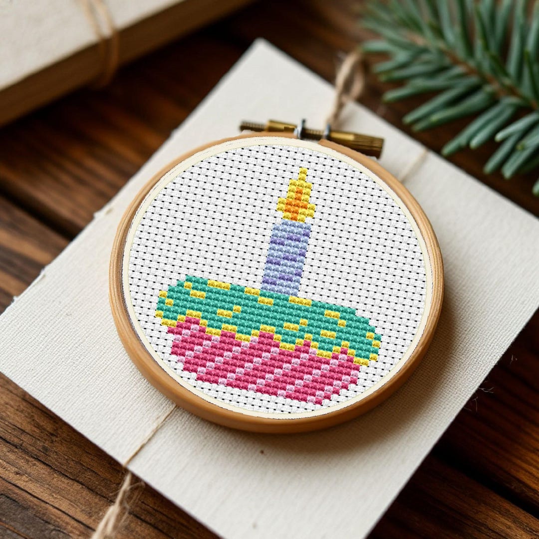 Birthday Cake Cross Stitch Pattern PDF Download – Small Cute Cupcake ...