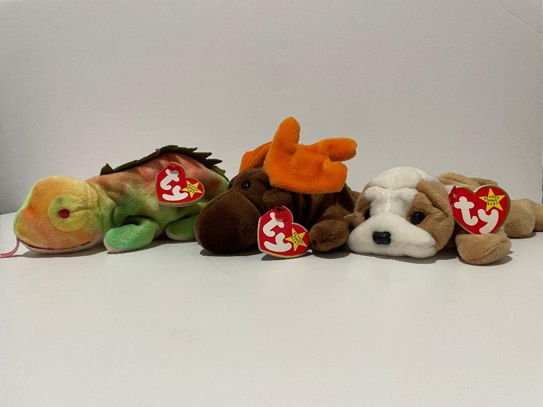 3 RARE Ty Beanie Babies: Iggy, 1997 With Errors Chocolate 1993 Wrinkles