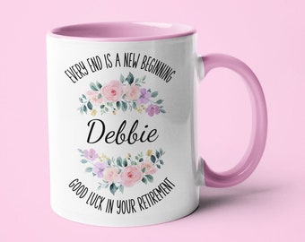 Personalised Retirement Mug For Women, Custom Floral Farewell Gift For Her