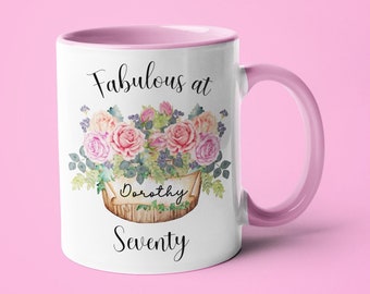 70th Birthday Gift for Women, Personalised 70th Gift for Women, Ceramic Mug Present, 70th Birthday Gift, 70th Birthday Mug and Coaster Gift