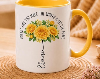 Personalised Birth Flower Mug – Custom Name Friendship Gift, Floral Birth Month Present