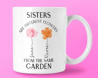 Personalized Sisters Flower Mug, Custom Name Gift