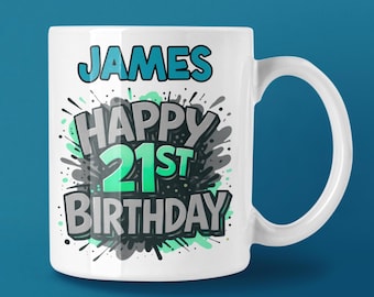 21st Birthday Mug Personalised, Gift for a 21 Year Old, Custom name Present