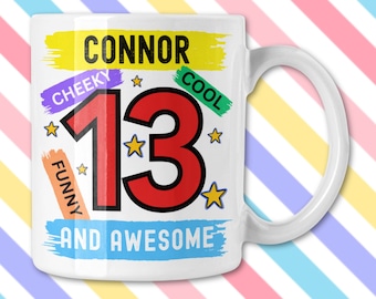 Personalized 13th Birthday Mug, 13 Year Old Boy Gift