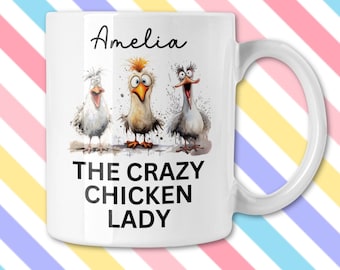 Crazy Chicken Lady Gifts, Personalised Crazy Chicken Lady Mug, Chicken Lover Gifts, Chicken Gifts for a Poultry Worker, Chicken Lady Coaster