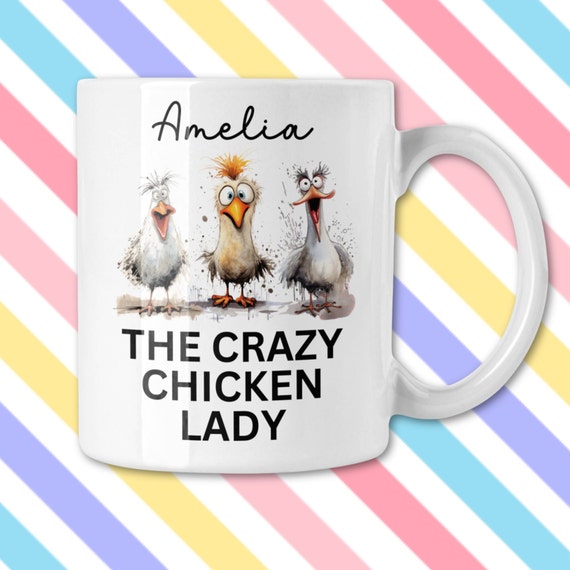 Crazy Chicken Lady Gifts, Personalised Crazy Chicken Lady Mug, Chicken Lover Gifts, Chicken Gifts for a Poultry Worker, Chicken Lady Coaster