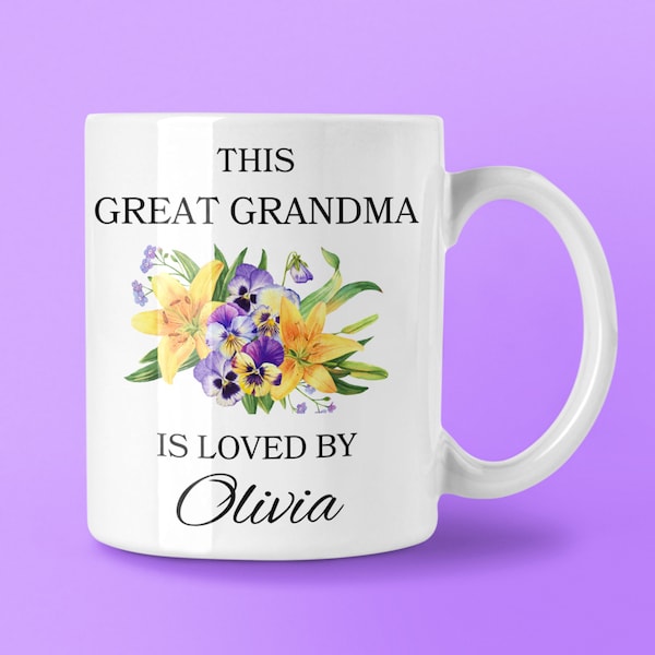 Great Grandma Gift, Great Grandma Mug, Great Grandma Personalised Gift, Flower Gift For Great Grandma, Great Grandma Birthday Present Idea
