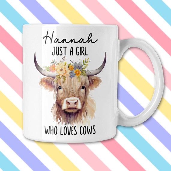 Personalised Highland Cow Gifts, Highland Cow Mug For a Girl, Farming Gifts for a Girl, Cow Lover Gifts, Highland Cow Mug and Coaster Set