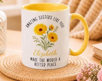 Personalised Floral Sister Mug – Custom Name Birthday Gift for Sister