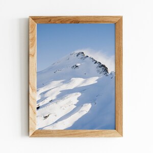 Snowy Mountain Peak with Clouds, New Zealand Mountain Peak, Minimal Home Framed Print, Simple Digital Download Print