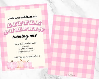 Little Pumpkin pink invitation 5x7 editable, printable digital file