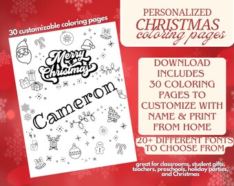 Personalized Christmas Coloring Pages - Great for teachers, student gifts, class parties, and more!