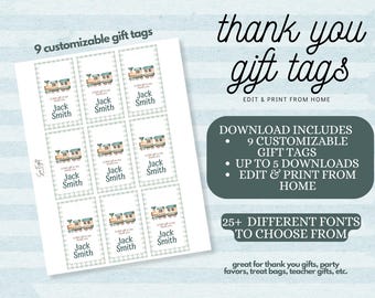 Cute "Thank You" Gift Tags with Train - perfect for party favors and teacher gifts! Customize to add your own name and print at home