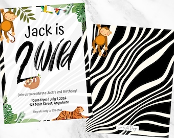 Two Wild birthday party invitation 5x7 editable, printable digital file
