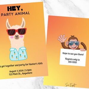 Hey, Party Animal party invitation 5x7 editable, printable digital file
