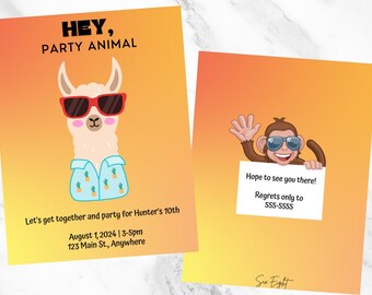 Hey, Party Animal party invitation 5x7 editable, printable digital file