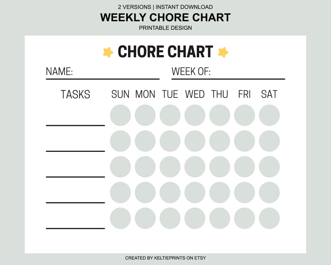 Weekly Chore Charts for Kids, Chore Trackers for 2023, Chore Reward