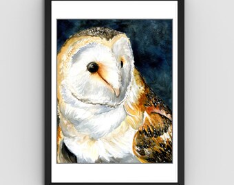 The Huntress – Barn Owl Watercolor Art Print