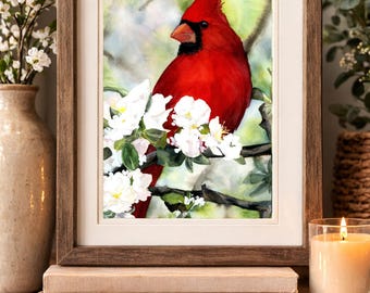 Red Cardinal Watercolor Print, Remembrance Art, Sympathy Gift, Memorial Artwork