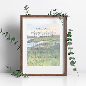 Be Thou My Vision Hymn Print – Irish Watercolor Wall Art, Christian Sheet Music Decor, Dingle Ireland Landscape