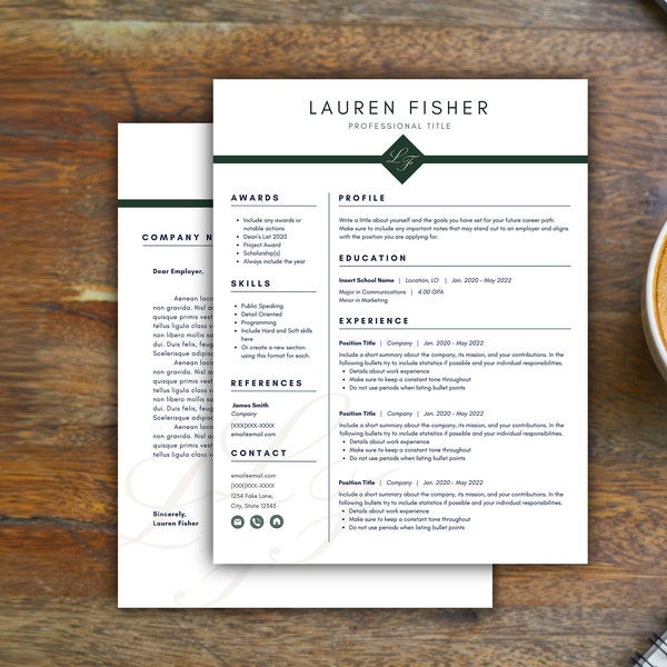 Elegant Resume Template with Initials Logo