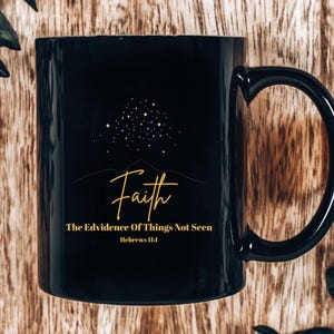 Faith Inspiration Black Mug, Religious Coffee Cup Gift, Bible Quote Tea Mug, Christian Kitchen Decor, Religious Gift Idea