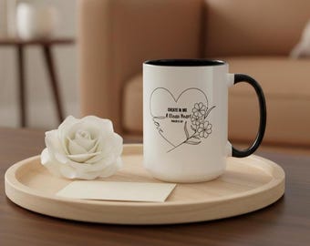 Psalm 51:10 Christian Coffee Mug, Minimalist Floral Bible Verse