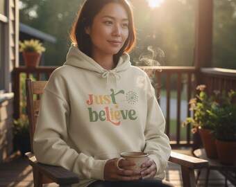 Glauben Sie einfach christlichem Hoodie - Retro Glaube Sweatshirt für Frauen, gemütlicher inspirierender Kapuzenpullover
