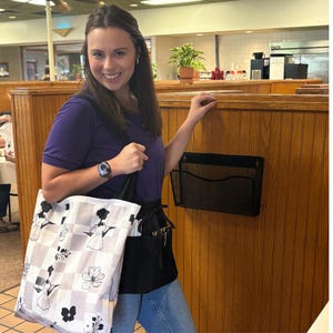 Checkered Floral Server Tote Bag: Durable Polyester Waitstaff Carryall