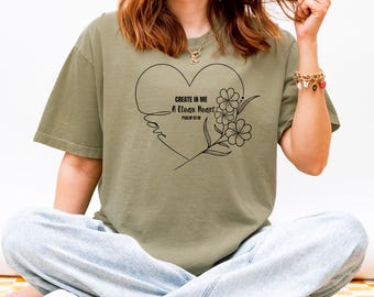 Minimalist Psalm 51:10 Christian T-Shirt, Create in Me a Clean Heart Comfort Colors Unisex Faith Apparel, Bible Verse Tee