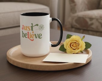 Just Believe Christian Coffee Mug | Inspirational Faith Gift for Women | Colorful Handle Accent Cup 11oz/15oz