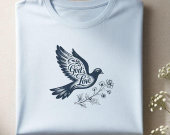 Gods Love Dove Illustration Christliches T-Shirt für Frauen, inspirierendes Glaubens-Shirt, ermutigendes Vogel-Grafik-Shirt